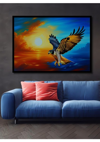 Çerçeve Görünümlü Yağlı Boya Görünümlü Şahin Kuşu Uçuşu Dekoratif Ahşap Ev/işyeri/ofis Kare Tablo