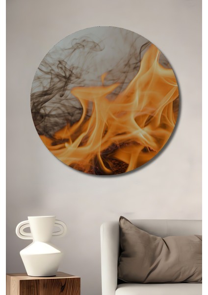 Ateş Dansı Yağlı Boya Görünümlü Dekoratif Ahşap Ev/işyeri/ofis Yuvarlak Tablo