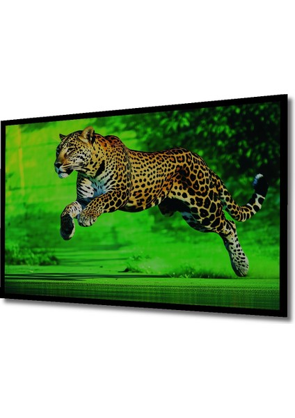 Çerçeve Görünümlü Yeşil Vahşi Yağlı Boya Görünümlü Jaguar Ev/işyeri/ofis Dekoratif Ahşap Kare Tablo fiyatları