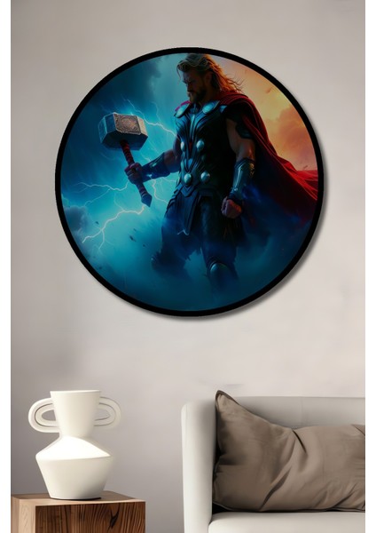 Çerçeve Görünümlü Thor Çekiç Mjolnir Fırtına Tanrısı Yağlı Boya Görünümlü Ahşap Ofis Tablo