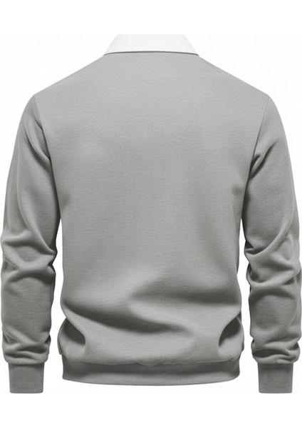 Erkek Retro Renk Bloklu Pamuklu Gömlek Yaka Sweatshirt fiyatları