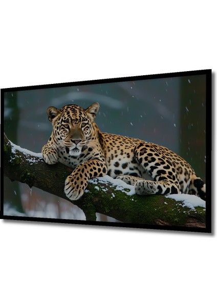Çerçeve Görünümlü Kar Leoparı Karda Yağlı Boya Görünümlü Dekoratif Ahşap Ev/işyeri/ofis Kare Tablo fiyatları