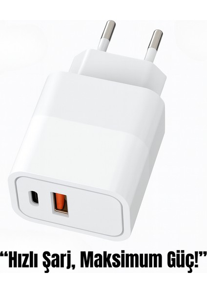 20W Hızlı Şarj Adaptörü - Usb-A ve Type-C Çıkışlı, Kompakt Tasarım