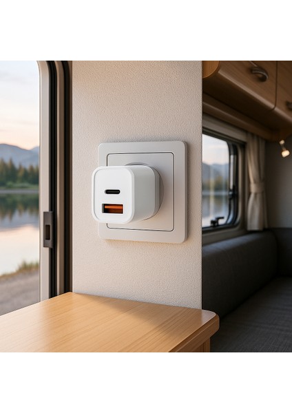 20W Hızlı Şarj Adaptörü - Usb-A ve Type-C Çıkışlı, Kompakt Tasarım