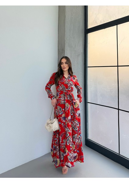 Lilyum Desen Kırmızı Gömlek Elbise modelleri