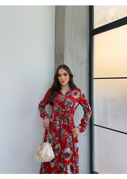 Lilyum Desen Kırmızı Gömlek Elbise fırsatları
