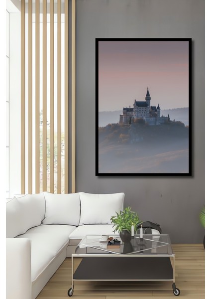 Çerçeve Görünümlü Neuschwanstein Şatosu Pastel Boya Görünümlü Dekoratif Ahşap Ofis Kare Tablo