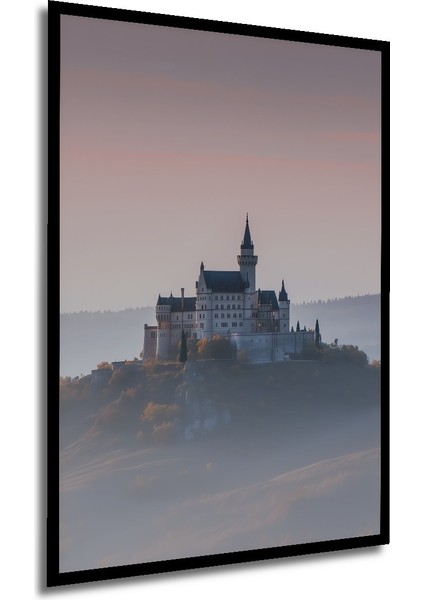 Çerçeve Görünümlü Neuschwanstein Şatosu Pastel Boya Görünümlü Dekoratif Ahşap Ofis Kare Tablo modelleri