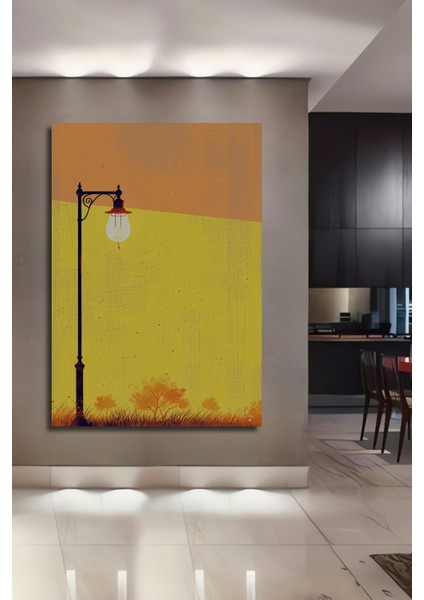 Gün Batımı Altında Nostaljik Lamba Yağlı Boya Görünümlü Dekoratif Ahşap Ev/işyeri/ofis Kare Tablo