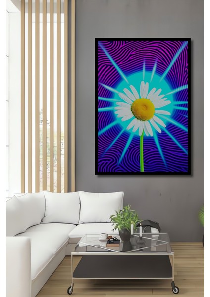 Çerçeve Görünümlü Neon Işığında Papatya Rüyası Dekoratif Ahşap Ev/işyeri/ofis Kare Tablo