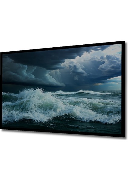 Çerçeve Görünümlü Fırtınalı Deniz Yağlı Boya Görünümlü Dekoratif Ahşap Ev/işyeri/ofis Kare Tablo fiyatları