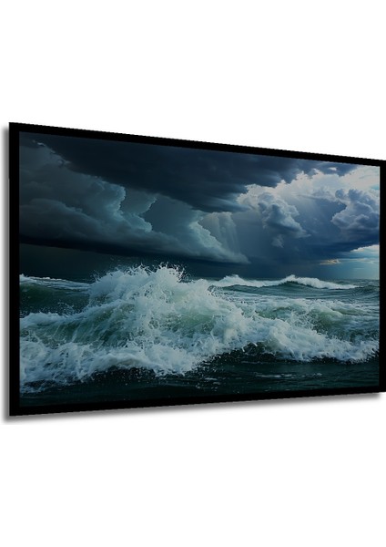 Çerçeve Görünümlü Fırtınalı Deniz Yağlı Boya Görünümlü Dekoratif Ahşap Ev/işyeri/ofis Kare Tablo modelleri
