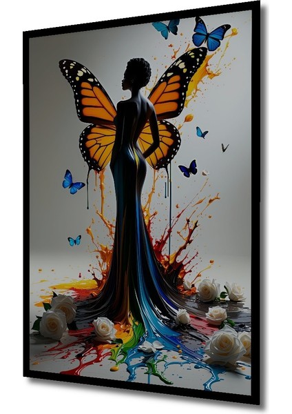 Çerçeve Görünümlü Kelebek Kanatlı Kadın Rüyası Yağlı Boya Görünümlü Dekoratif Ahşap Ofis Kare Tablo fiyatları