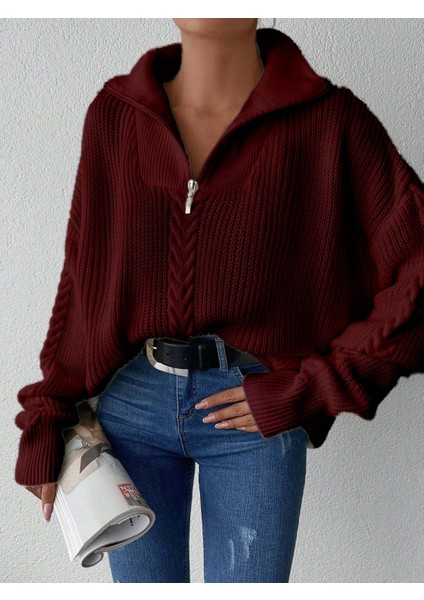 Selanik Örgülü Fermuarlı Tunik Triko Kazak modelleri