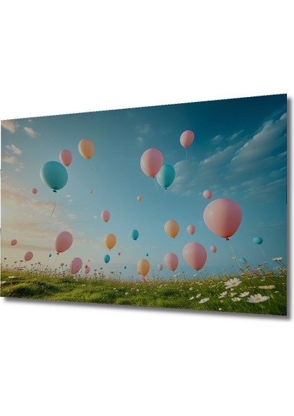 Pastel Renklerde Uçan Balonlar Yağlı Boya Görünümlü Dekoratif Ahşap Ev/işyeri/ofis Kare Tablo fiyatları