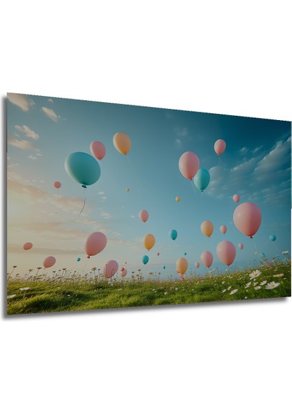 Pastel Renklerde Uçan Balonlar Yağlı Boya Görünümlü Dekoratif Ahşap Ev/işyeri/ofis Kare Tablo modelleri