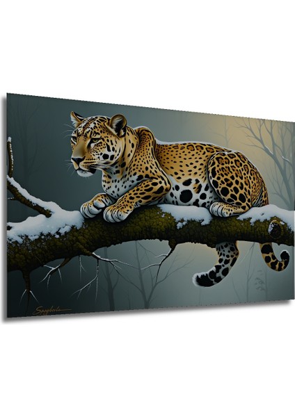 Kar Leoparı Karda Yağlı Boya Görünümlü Ev/işyeri/ofis Dekoratif Ahşap Kare Tablo modelleri