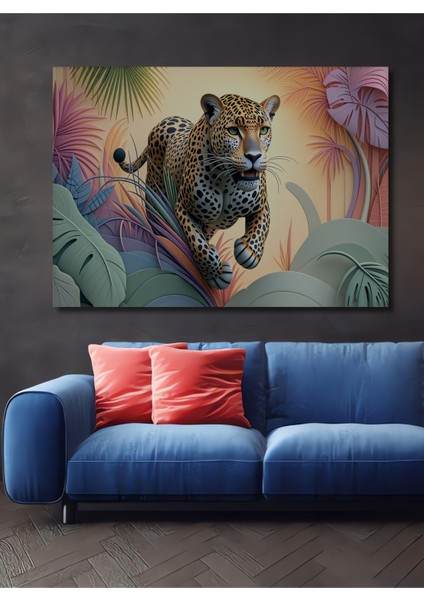 Pastel Tonlarda Leopar Yağlı Boya Görünümlü Dekoratif Ahşap Ev/işyeri/ofis Kare Tablo