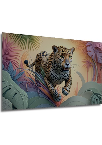 Pastel Tonlarda Leopar Yağlı Boya Görünümlü Dekoratif Ahşap Ev/işyeri/ofis Kare Tablo modelleri