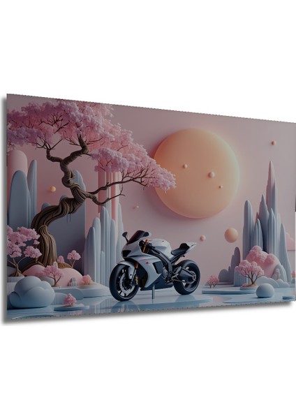 Sakura Ağaçları Arasında Rüya Gibi Motor Yağlı Boya Görünümlü Dekoratif Ahşap Ev/işyeri/ofis Tablo modelleri