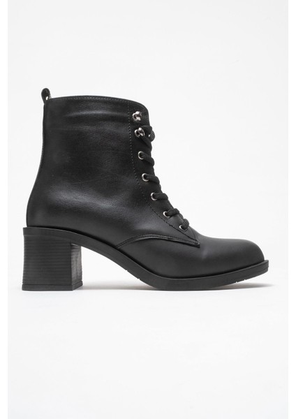 Kadın Topuklu Kancalı Bağcıklı Bot Siyah Cilt fiyatları