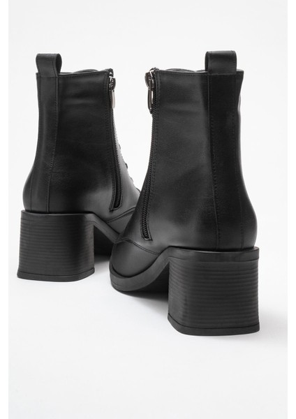 Kadın Topuklu Kancalı Bağcıklı Bot Siyah Cilt indirimleri