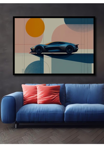 Çerçeve Görünümlü Modern Sanat Süper Araba Yağlı Boya Görünümlü Dekoratif Ahşap Ofis Kare Tablo