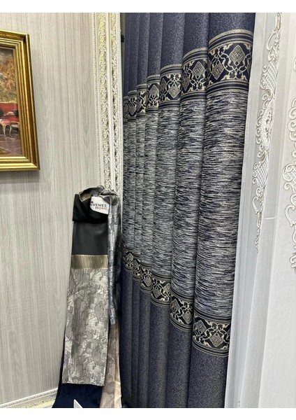 Nivemeshome Likya FT632120 V-502 Lacivert 1/3 Sık Pileli Fon Perde Apm