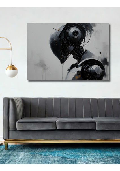 Fütüristik Robot Yağlı Boya Görünümlü Dekoratif Ahşap Ev/işyeri/ofis Kare Tablo