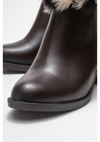 Kadın Topuklu Kürklü Boğazlı Bot Kahve Cilt modelleri