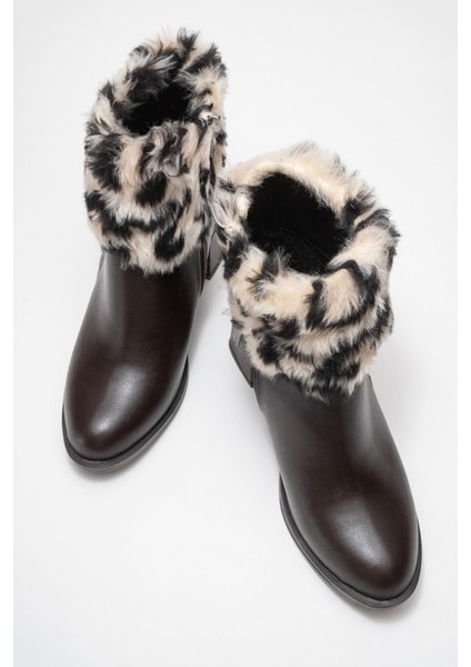 Kadın Topuklu Kürklü Boğazlı Bot Kahve Cilt indirimleri