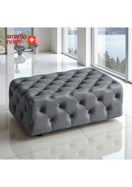Swiss Style Puf Guarda Ayaksız Kapitoneli Dekoratif 80x40x45 cm Ayaksız Kapitoneli Dekoratif puf(Gri)