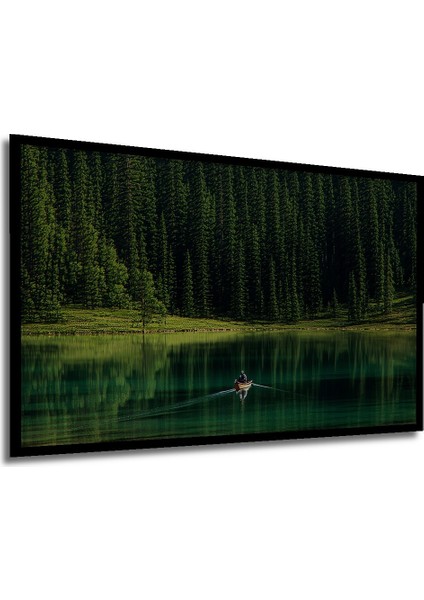 Çerçeve Görünümlü Yeşil Gölün Kanosu Huzurlu Orman Manzarası Dekoratif Ahşap Işyeri/ofis Kare Tablo modelleri