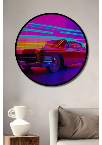 Çerçeve Görünümlü Neon Cadillac Rüyası Dekoratif Ahşap Ev/işyeri/ofis Yuvarlak Tablo