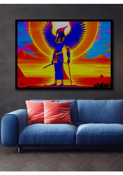 Çerçeve Görünümlü Horus Tanrısı Yağlı Boya Görünümlü Dekoratif Ahşap Ev/işyeri/ofis Kare Tablo