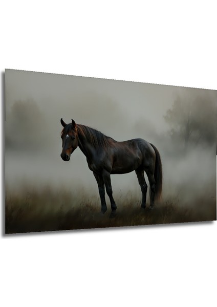 Sisli Ormanda At Yağlı Boya Görünümlü Dekoratif Ahşap Ev/işyeri/ofis Kare Tablo modelleri