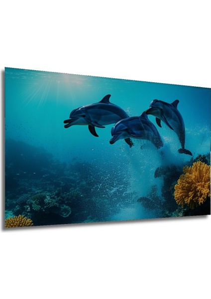 Denizaltı Dünyası Yunuslar Yağlı Boya Görünümlü Dekoratif Ahşap Ev/işyeri/ofis Kare Tablo modelleri