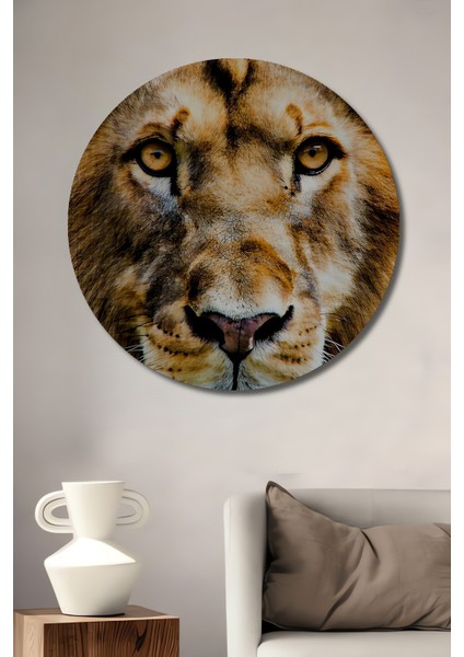 Yağlı Boya Görünümlü Aslan Portre Sanatı Ev/işyeri/ofis/salon Ahşap Dekoratif Yuvarlak Tablo