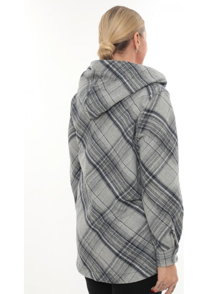 Büyük Beden Rahat Kalıp Kapüşonlu Oduncu Kadın Gömlek Hırka modelleri