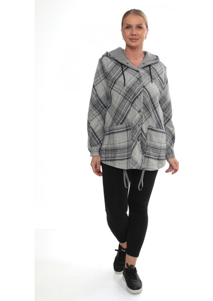 Büyük Beden Rahat Kalıp Kapüşonlu Oduncu Kadın Gömlek Hırka fırsatları