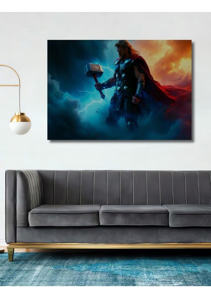 Thor Çekiç Mjolnir Fırtına Tanrısı Yağlı Boya Görünümlü Dekoratif Ahşap Ev/işyeri/ofis Kare Tablo