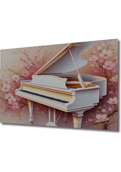 Romantik Piyano Sakura Çiçekleri Yağlı Boya Görünümlü Dekoratif Ahşap Ev/işyeri/ofis Kare Tablo fiyatları