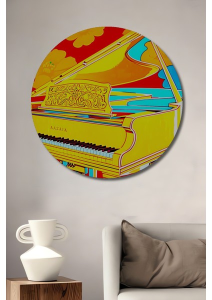 Çiçekler Arasında Sarı Piyano Pop Art Yağlı Boya Görünümlü Dekoratif Ahşap Ev/işyeri/ofis Tablo