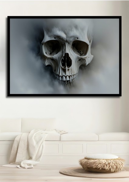 Çerçeve Görünümlü Sisli Kafatası Yağlı Boya Görünümlü Dekoratif Ahşap Ev/işyeri/ofis Kare Tablo