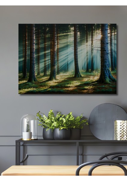 Güneş Işınları Ormanı Yağlı Boya Görünümlü Dekoratif Ahşap Ev/işyeri/ofis Kare Tablo