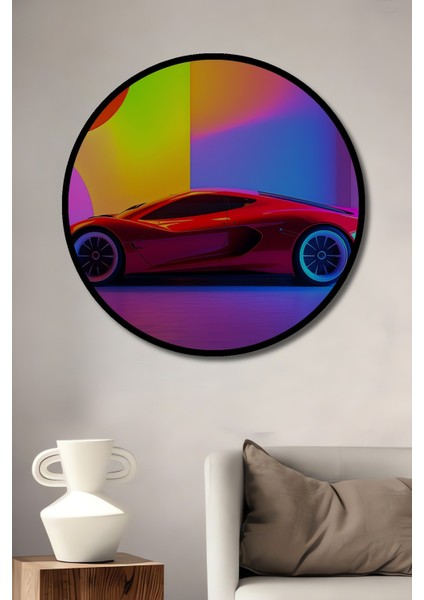 Çerçeve Görünümlü Neon Işıltılı Süper Araba Modern Sanat Dekoratif Ahşap Işyeri/ofis Yuvarlak Tablo