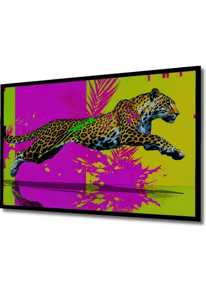 Çerçeve Görünümlü Neon Leopar Modern Sanat Yağlı Boya Görünümlü Dekoratif Ahşap Ofis Kare Tablo fiyatları