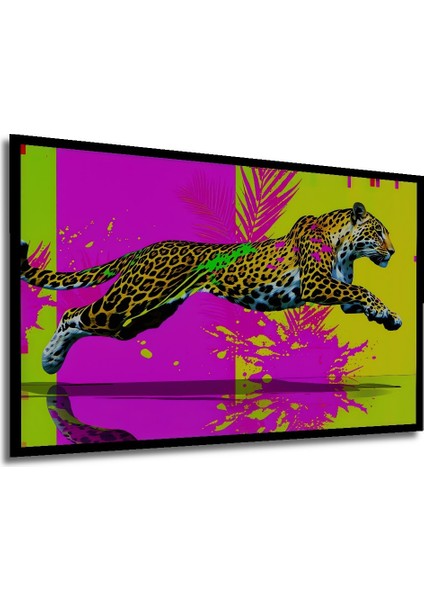Çerçeve Görünümlü Neon Leopar Modern Sanat Yağlı Boya Görünümlü Dekoratif Ahşap Ofis Kare Tablo modelleri