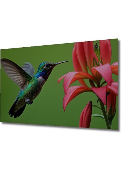 Sulu Boya Görünümlü Kolibri Kuşu ve Çiçek Ahengi Dekoratif Ahşap Ev/işyeri/ofis Kare Tablo fiyatları