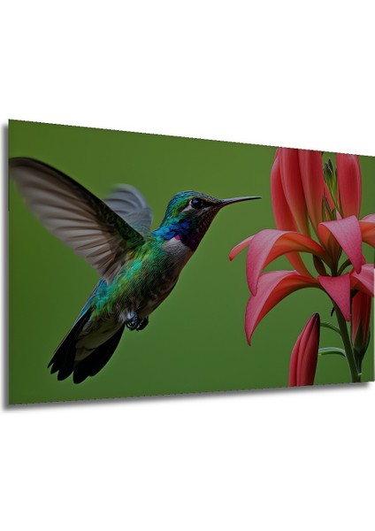 Sulu Boya Görünümlü Kolibri Kuşu ve Çiçek Ahengi Dekoratif Ahşap Ev/işyeri/ofis Kare Tablo modelleri